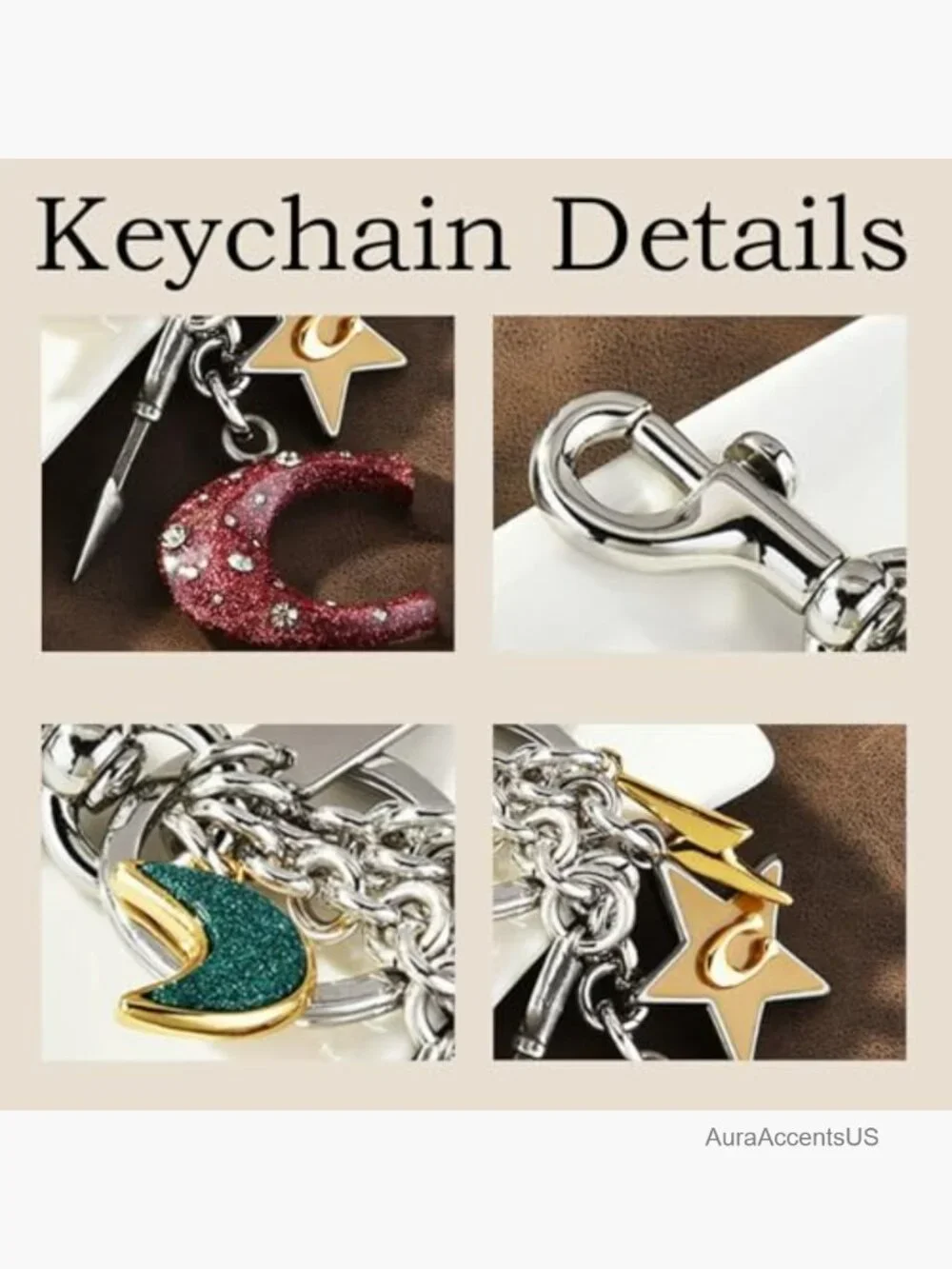 Star Moon Alphabet Keychain Cute Bag Charm Purse Accessories Keyring